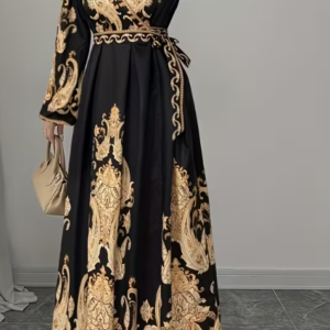 women's french style vintage palace wedding & evening gown v neck lantern sleeve maxi