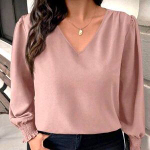 v neck fold pleated blouse