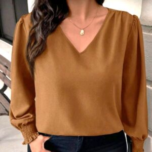 long sleeve v neck puff sleeve top