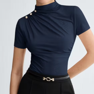 versatile solid color short top with decorative buttons