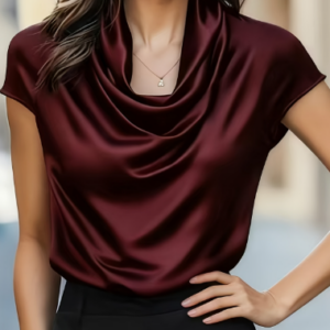 elegant stylish women's draped collar shirt